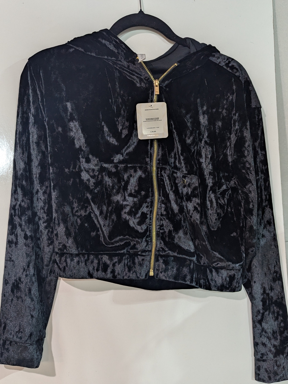 Fabletics Black Crushed Velvet Zip Hoodie Jacket